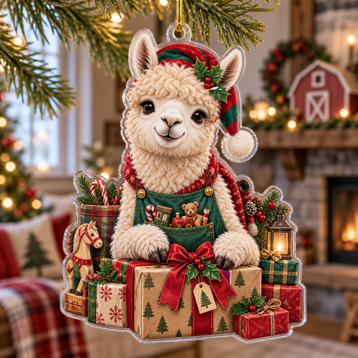 Alpaca Acrylic Christmas Ornament — digital product visualization