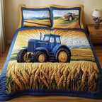 Amber Fields Tractor 3-Piece Quilted Bedding Set GFTONL2844 quilted 3-piece bedding set on a made bed with two matching pillow shams