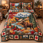 Amber Woods Majesty quilted 3-piece bedding set on a made bed with two matching pillow shams