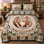 Angel Wings Of Protection 3-Piece Quilted Bedding Set QTCUZ quilted 3-piece bedding set on a made bed in a softly lit bedroom