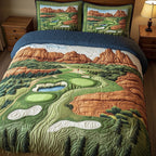 Arizona Golf Dream 3-Piece Quilted Bedding Set GFTOHD7769 quilted 3-piece bedding set on a made bed with two matching pillow shams