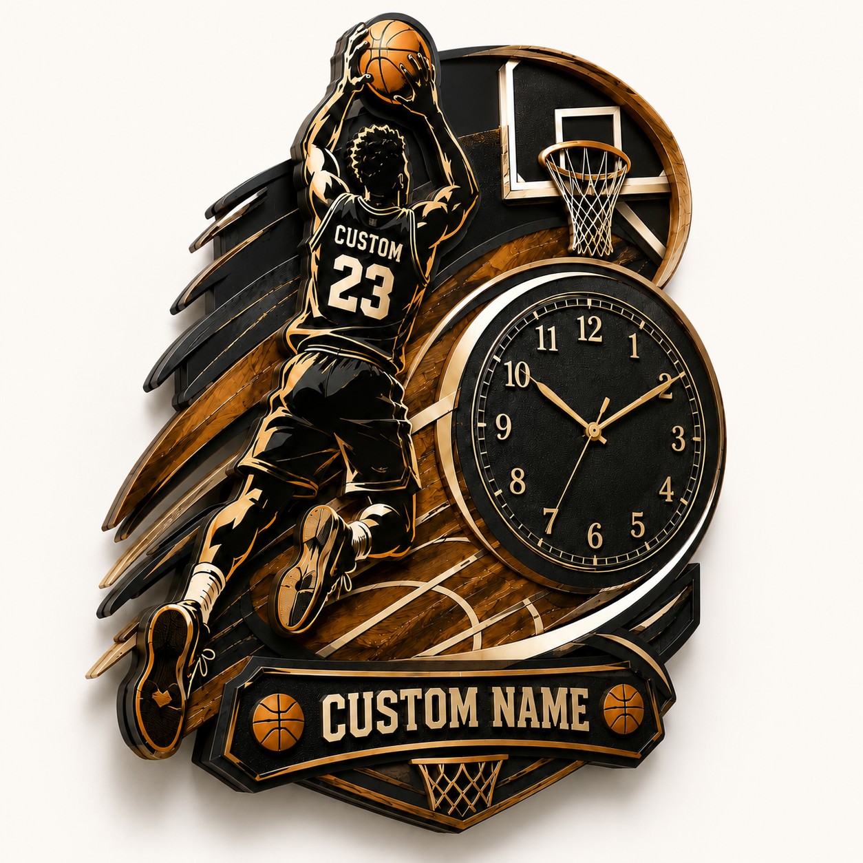Basketball Custom Name Wall Clock — personalized with a custom name