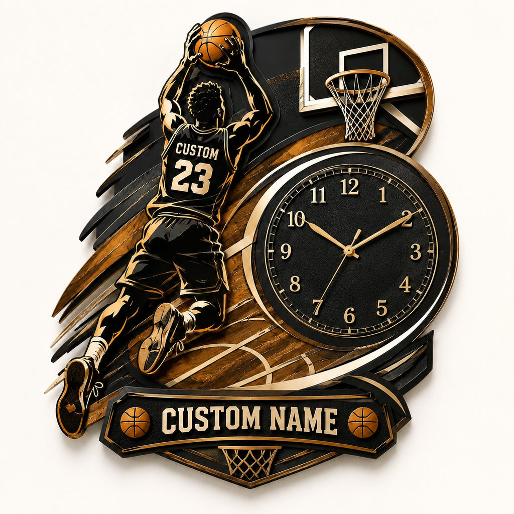 Basketball Custom Name Wall Clock — personalized with a custom name