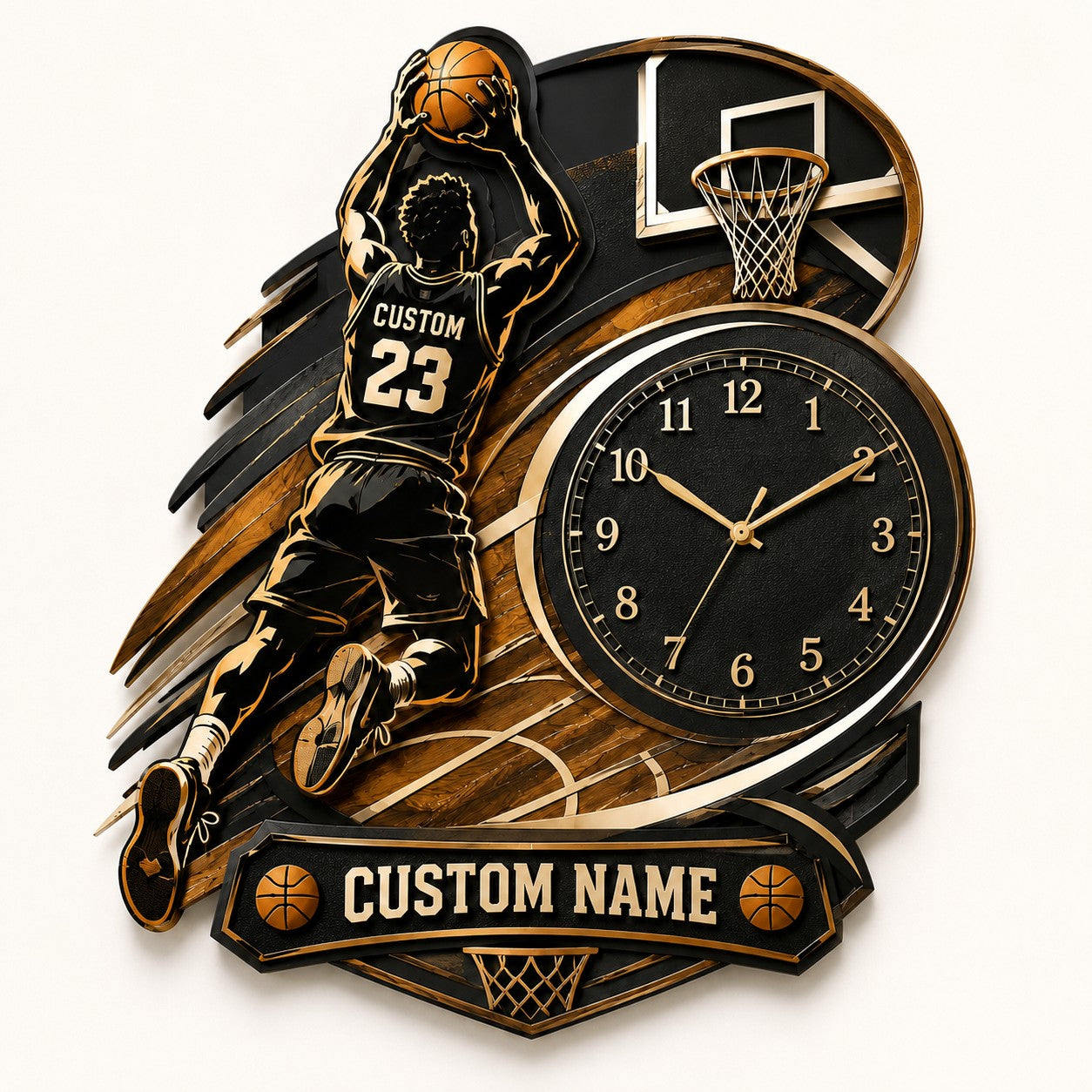 Basketball Custom Name Wall Clock — personalized with a custom name