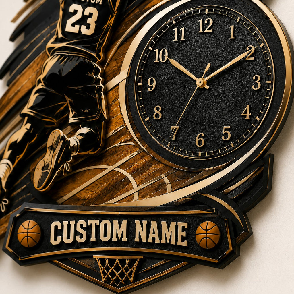 Basketball Custom Name Wall Clock — personalized with a custom name
