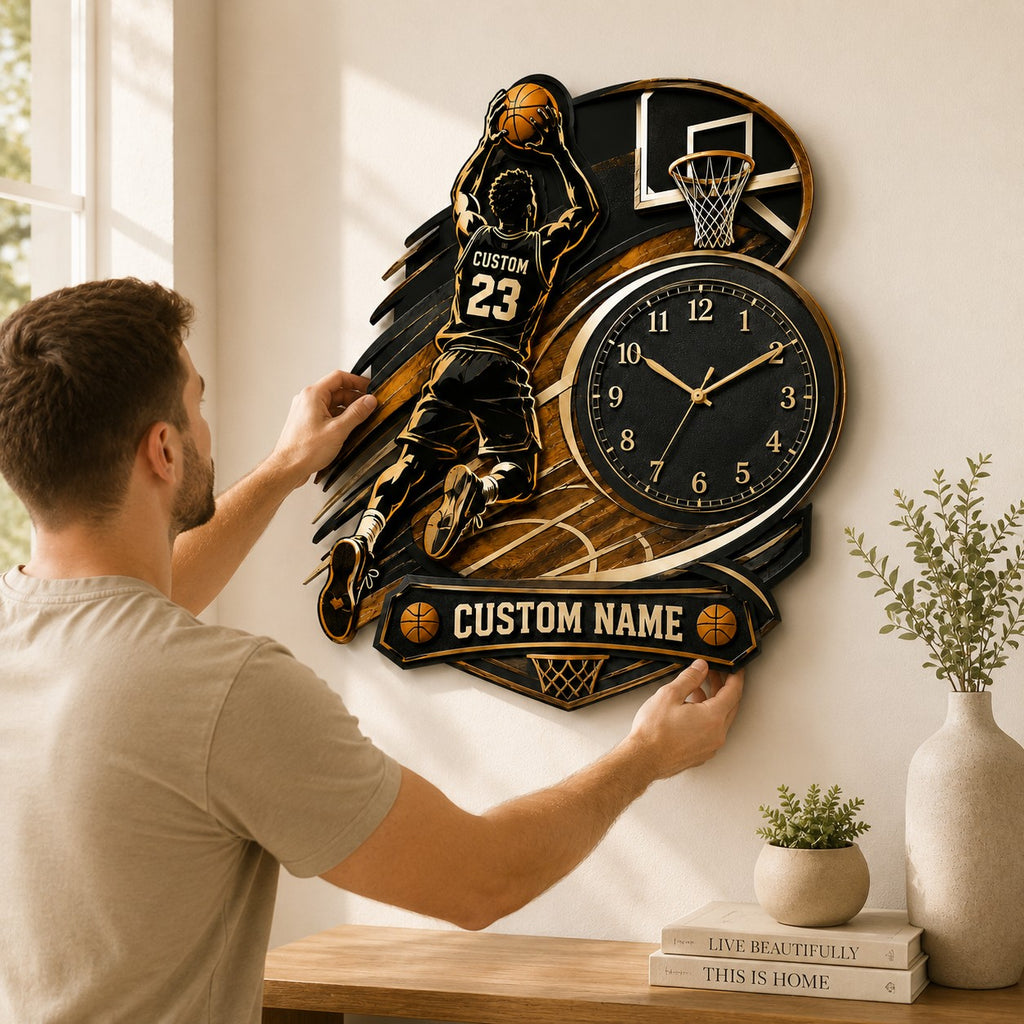 Basketball Custom Name Wall Clock — personalized with a custom name