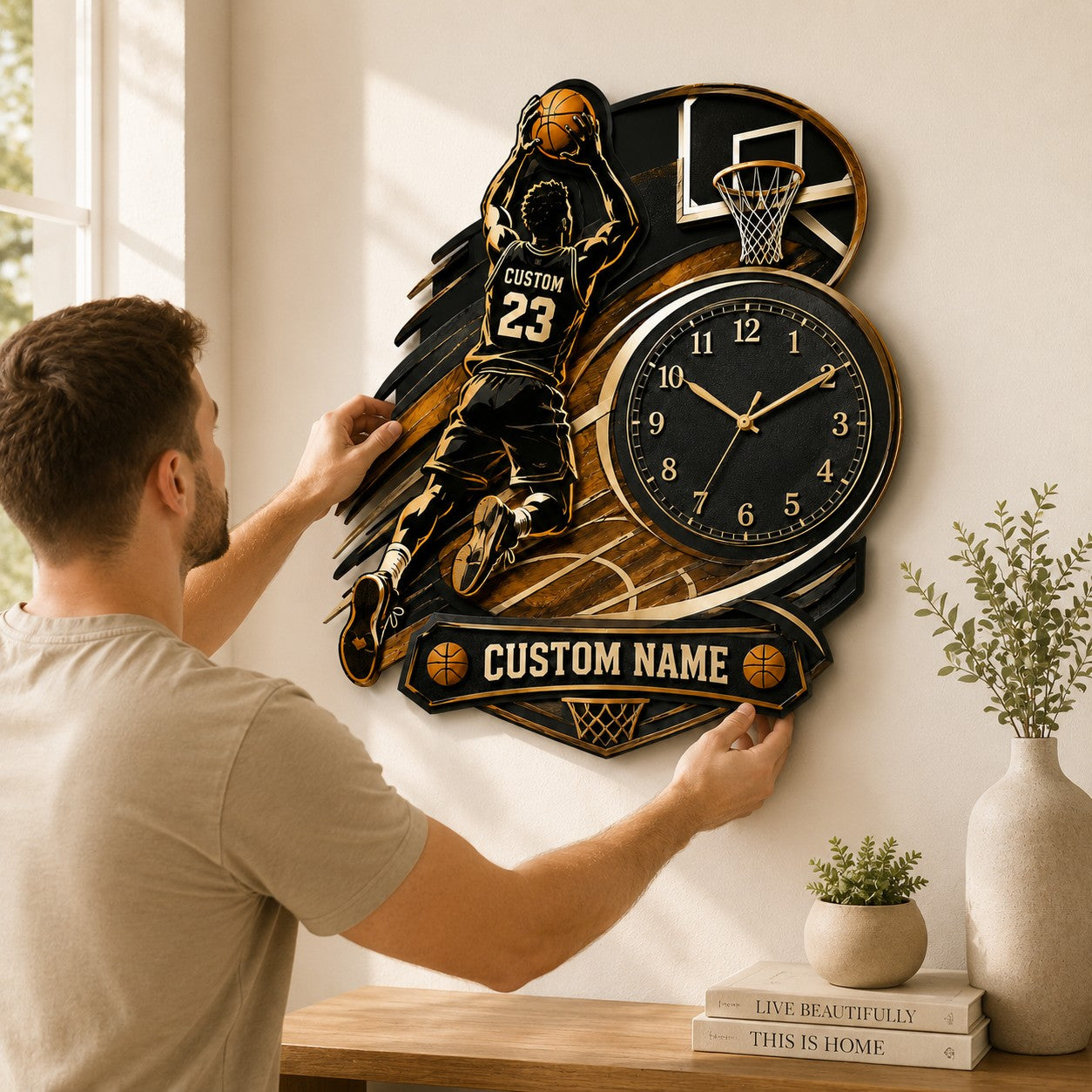 Basketball Custom Name Wall Clock — personalized with a custom name