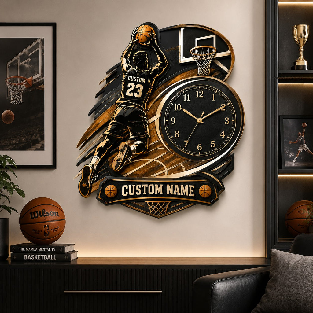 Basketball Custom Name Wall Clock — personalized with a custom name