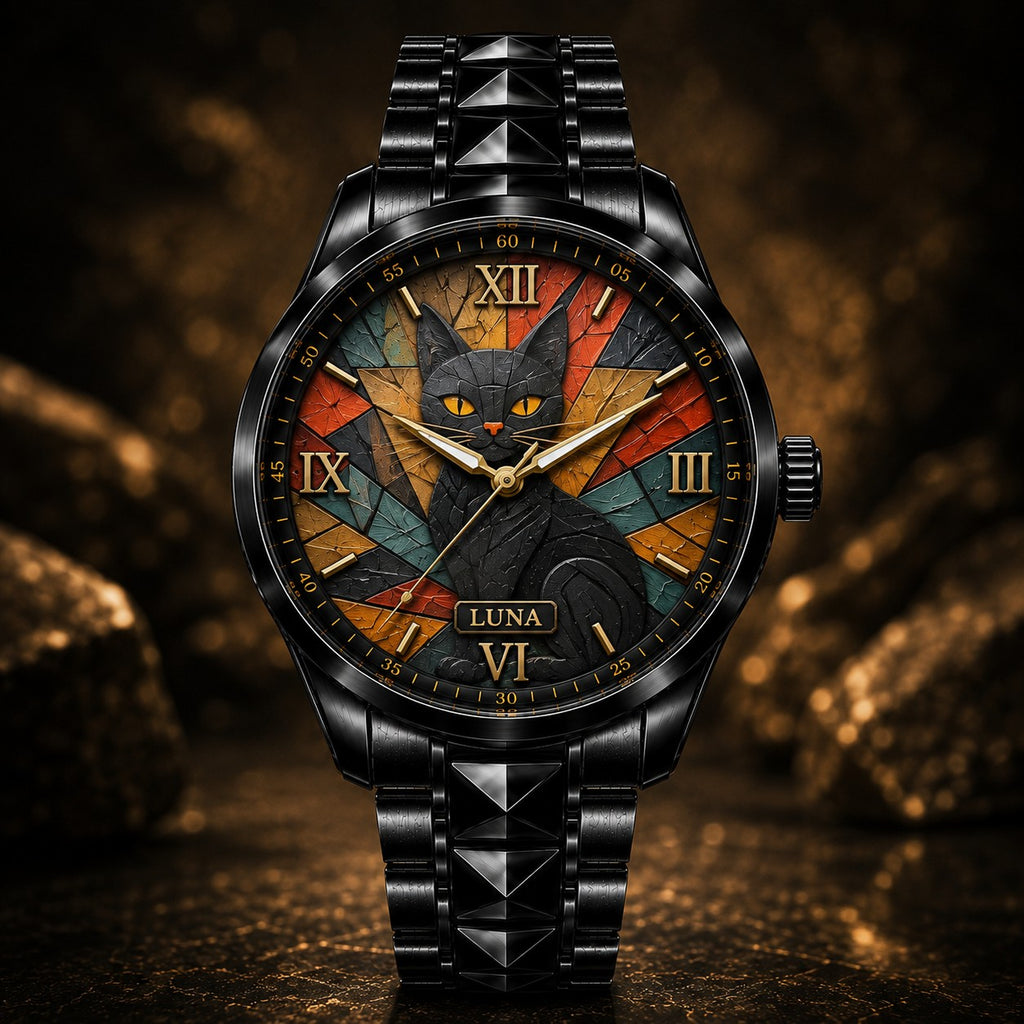 Custom Black Cat Lover Watch — personalized with a custom name