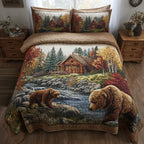 Autumn Cabin Glow 3-Piece Quilted Bedding Set GFTOTP11389 quilted 3-piece bedding set on a made bed with two matching pillow shams
