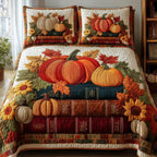 Autumn Library 3-Piece Quilted Bedding Set GFTOTP10115 quilted 3-piece bedding set on a made bed with two matching pillow shams
