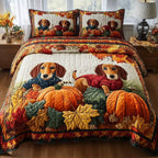 Autumn Pup Haven 3-Piece Quilted Bedding Set GFTOTP11350 quilted 3-piece bedding set on a made bed with two matching pillow shams