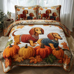 Autumn Pup Haven 3-Piece Quilted Bedding Set GFTOTP11352 quilted 3-piece bedding set on a made bed with two matching pillow shams