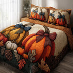 Autumn Vibe 3-Piece Quilted Bedding Set GFTOMA2682 quilted 3-piece bedding set on a made bed with two matching pillow shams