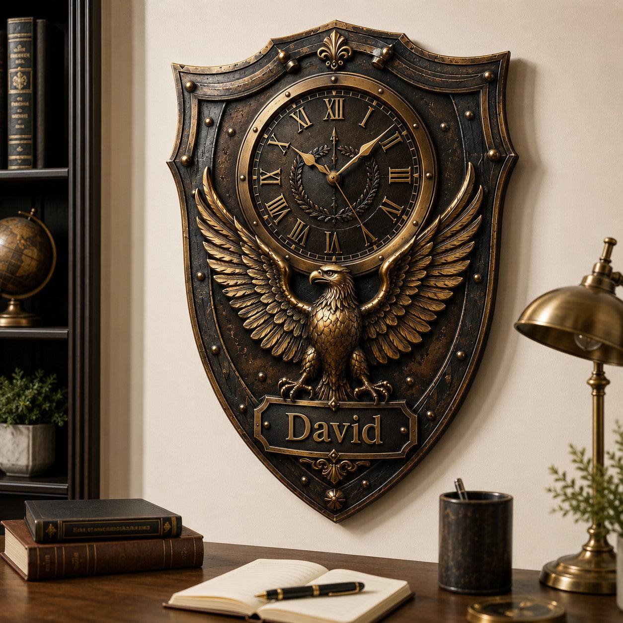 Eagle shield Custom Name Wall Clock — personalized with a custom name