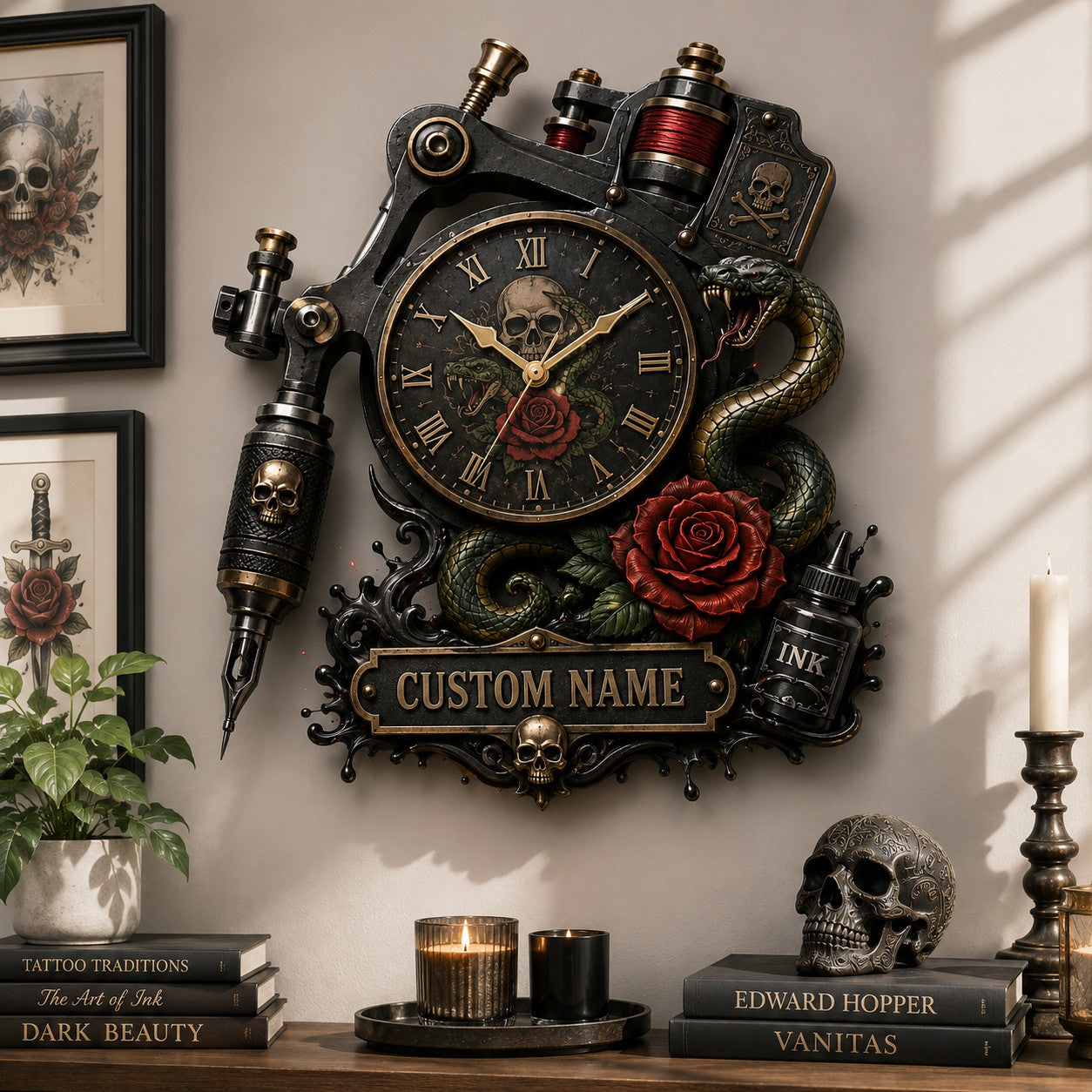 Tattoo artists Custom Name Wall Clock — personalized with a custom name