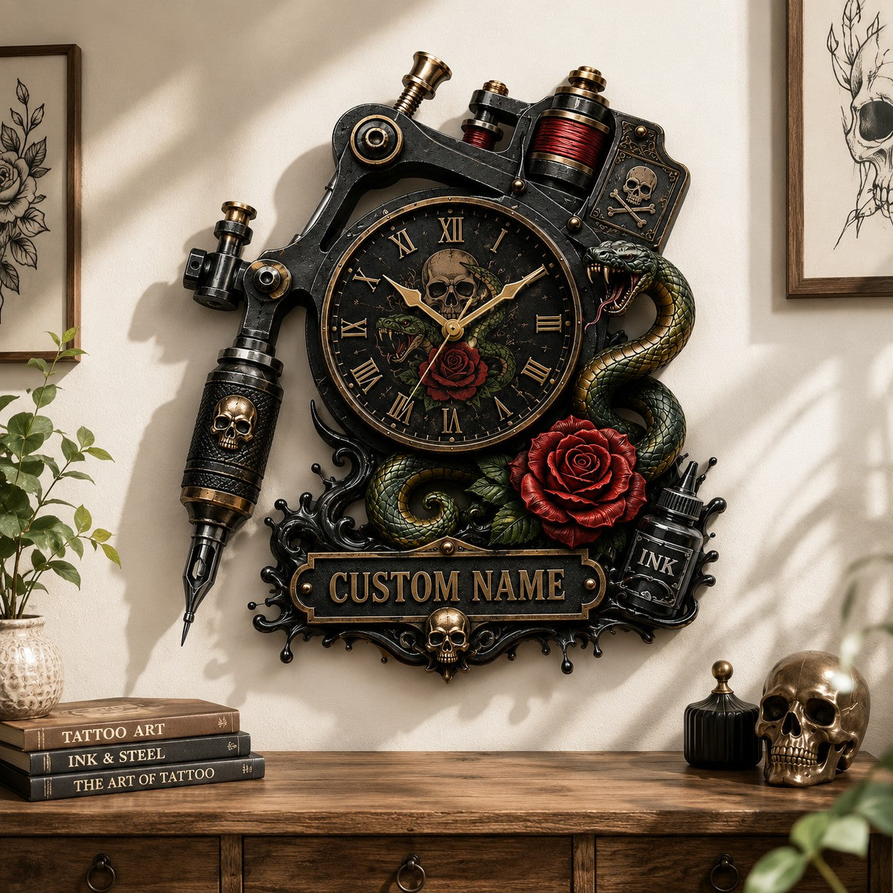Tattoo artists Custom Name Wall Clock — personalized with a custom name
