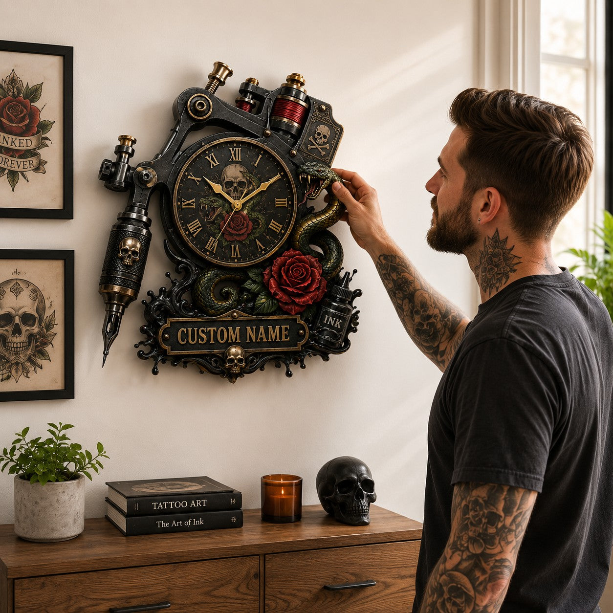 Tattoo artists Custom Name Wall Clock — personalized with a custom name