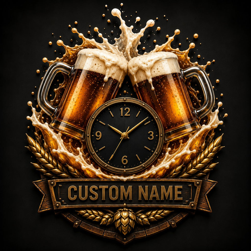 Craft Beer Celebration Custom Name Wall Clock — personalized with a custom name