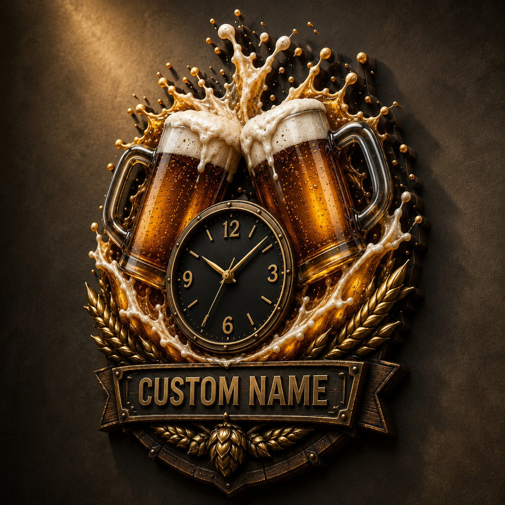 Craft Beer Celebration Custom Name Wall Clock — personalized with a custom name