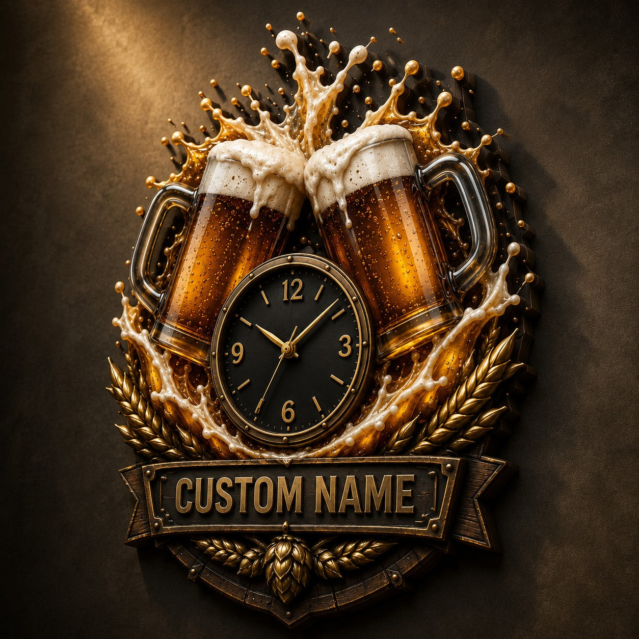 Craft Beer Celebration Custom Name Wall Clock — personalized with a custom name