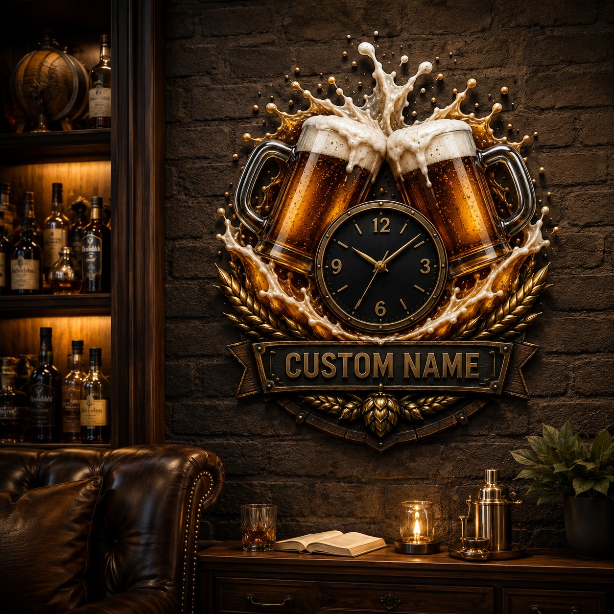 Craft Beer Celebration Custom Name Wall Clock — personalized with a custom name