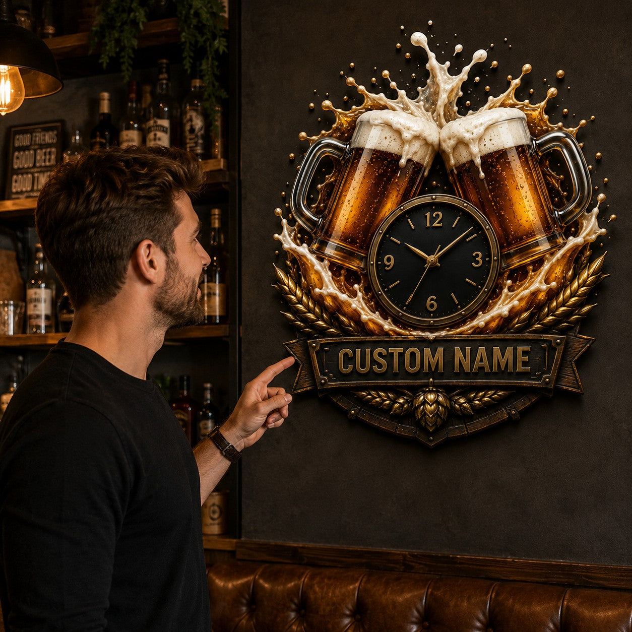 Craft Beer Celebration Custom Name Wall Clock — personalized with a custom name