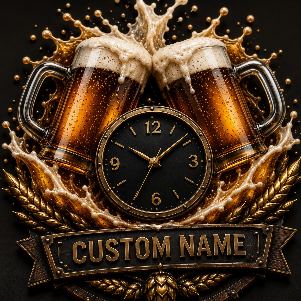 Craft Beer Celebration Custom Name Wall Clock — personalized with a custom name