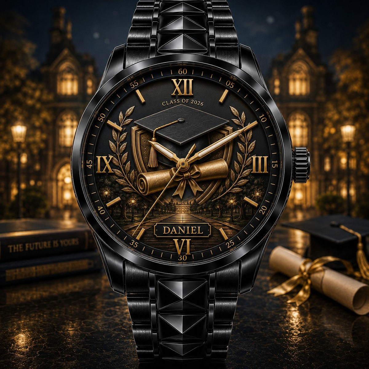 Personalized Graduation Watch with a custom name set into the design
