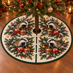 Badger Apple Golden Tin printed Christmas circular tree skirt; design mockup showing a flat printed depth effect.