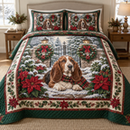 Basset Hound Christmas 3-Piece Quilted Bedding Set — digital product visualization