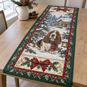 Basset Hound Christmas Quilted Table Runner