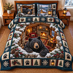Bear Lodge quilted 3-piece bedding set on a made bed with two matching pillow shams
