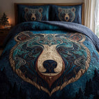 Bear Pround 3-Piece Quilted Bedding Set GFTOHD12863 quilted 3-piece bedding set on a made bed with two matching pillow shams