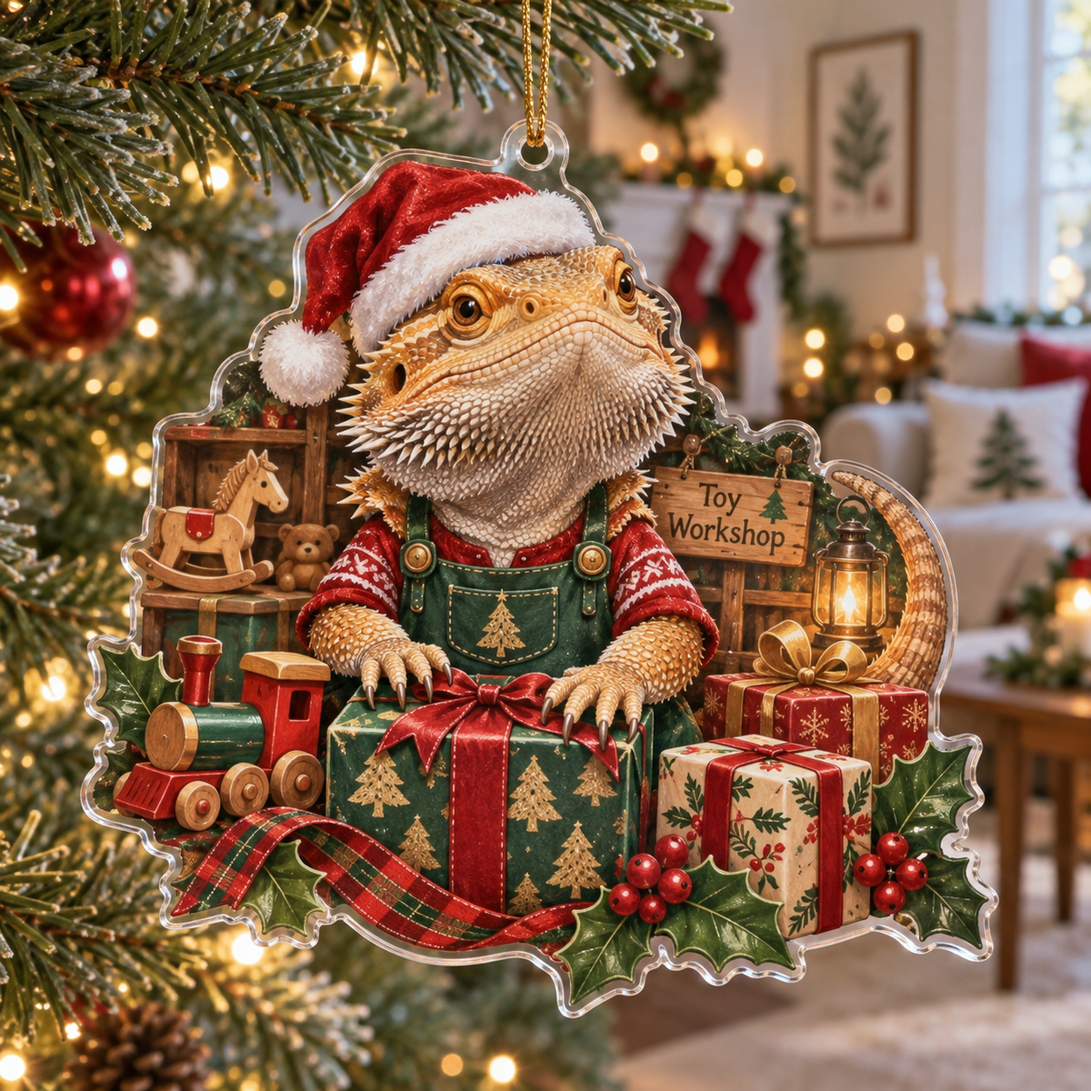 Bearded Dragon Acrylic Christmas Ornament — digital product visualization
