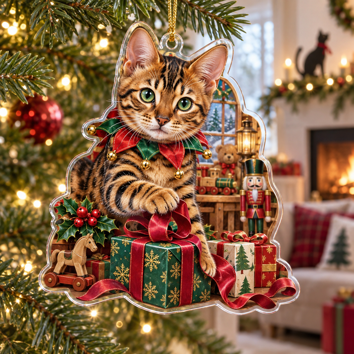 Bengal Cat Acrylic Christmas Ornament — digital product visualization
