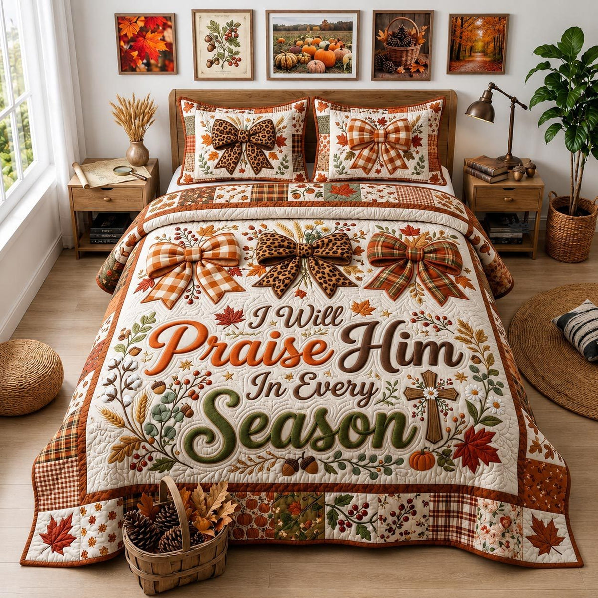 Bible Harvest 3-Piece Quilted Bedding Set GFTOMA13167 quilted 3-piece bedding set on a made bed in a softly lit bedroom