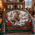 Bighorn Ram Christmas 3-Piece Quilted Bedding Set — digital product visualization