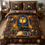 Black Cat 3-Piece Quilted Bedding Set GFTONMU1769 quilted 3-piece bedding set on a made bed with two matching pillow shams