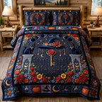 Black Cat Magic 3-Piece Quilted Bedding Set GFTOTP19860 quilted 3-piece bedding set on a made bed with two matching pillow shams