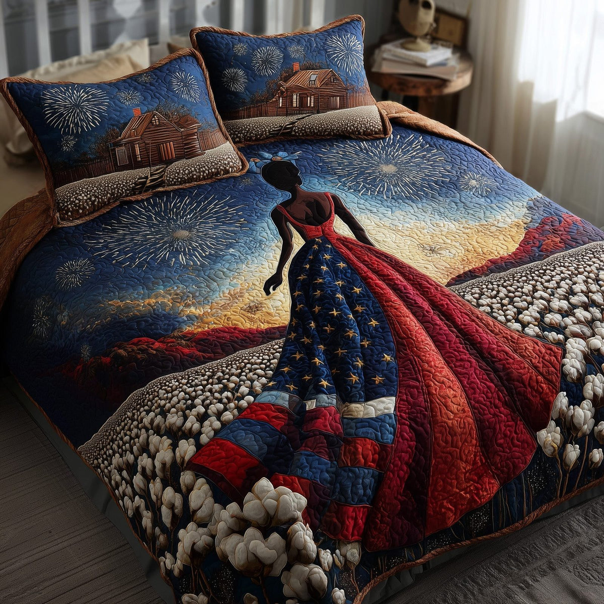Black History 3-Piece Quilted Bedding Set GFTOTL4322 quilted 3-piece bedding set on a made bed with two matching pillow shams