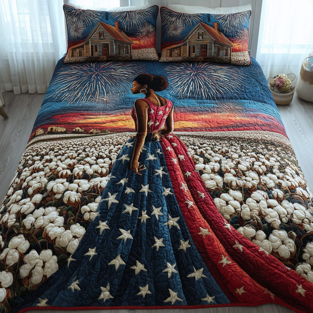 Black History 3-Piece Quilted Bedding Set GFTOTL4326 quilted 3-piece bedding set on a made bed with two matching pillow shams