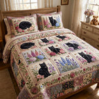 Black Whiskers 3-Piece Quilted Bedding Set GFTOMA12351 quilted 3-piece bedding set on a made bed with two matching pillow shams