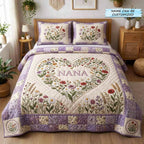 Bloom for Mom 3-Piece Quilted Bedding Set QTCUZ GFTOMA10326 quilted 3-piece bedding set on a made bed with two matching pillow shams