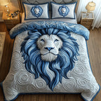 Blue Swirl Majestic Lion 3-Piece Quilted Bedding Set GFTOTP2149 quilted 3-piece bedding set on a made bed with two matching pillow shams