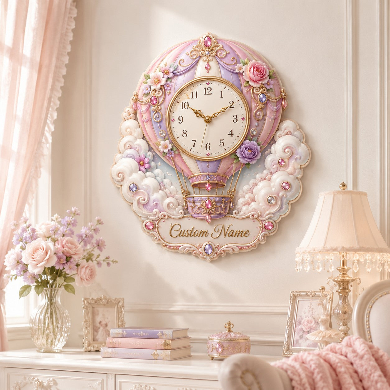 Balloon Custom Name Wall Clock — personalized with a custom name