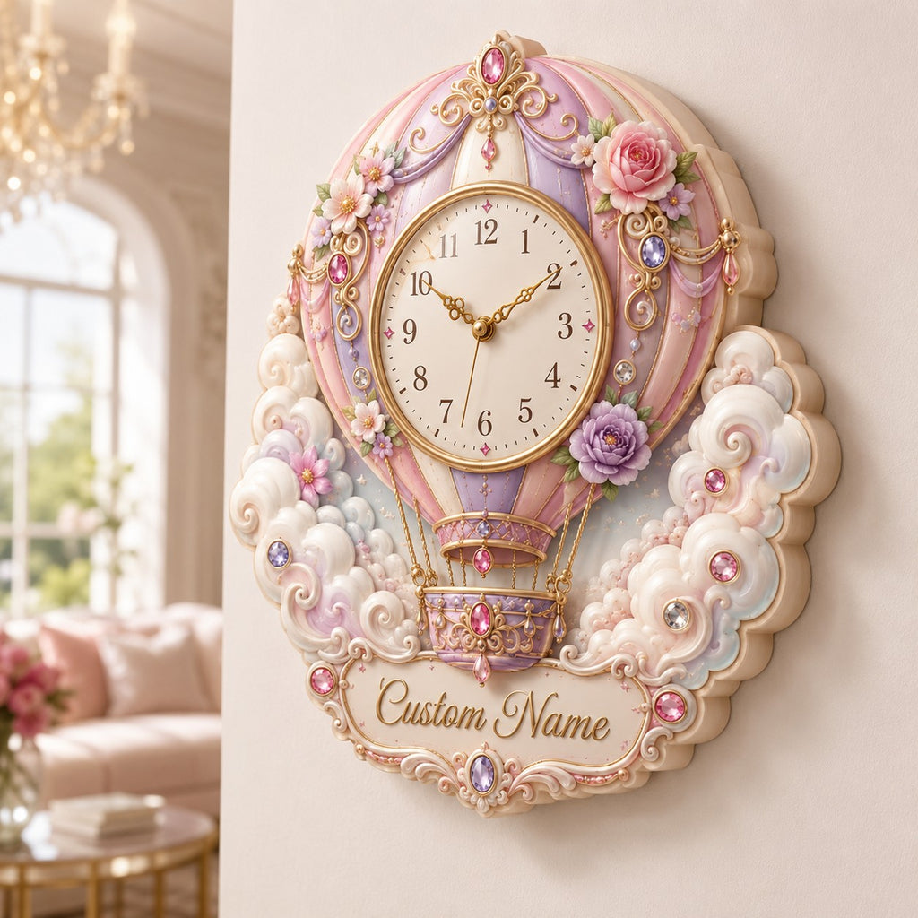 Balloon Custom Name Wall Clock — personalized with a custom name
