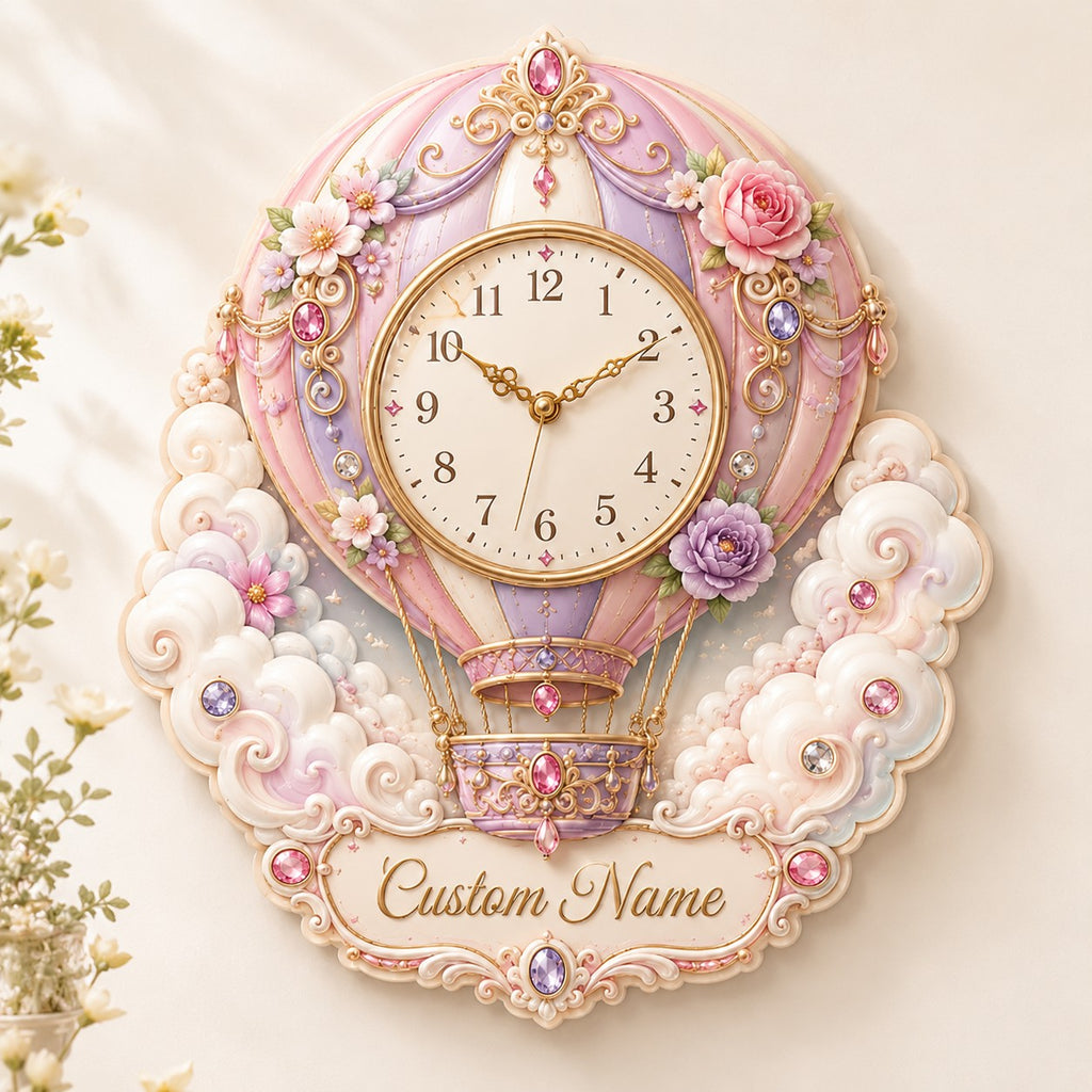 Balloon Custom Name Wall Clock — personalized with a custom name