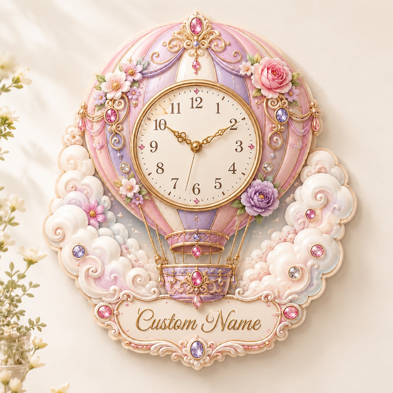 Balloon Custom Name Wall Clock — personalized with a custom name