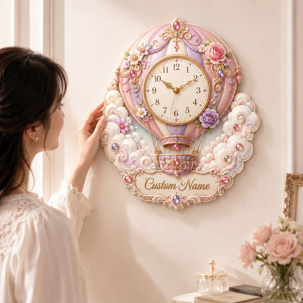 Balloon Custom Name Wall Clock — personalized with a custom name